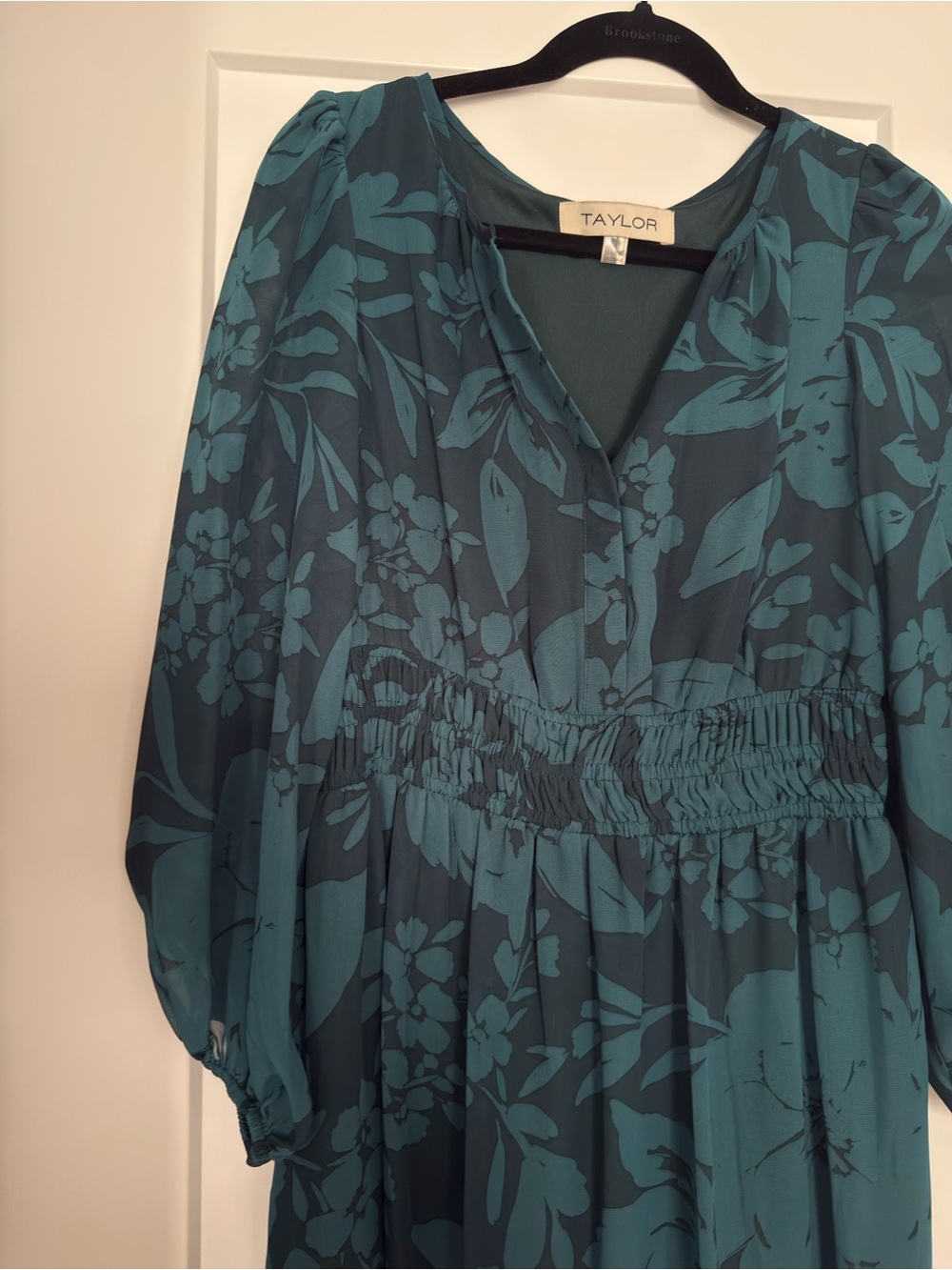 Taylor Teal Floral Tiered V-Neck Midi Dress - Picture 2 of 4